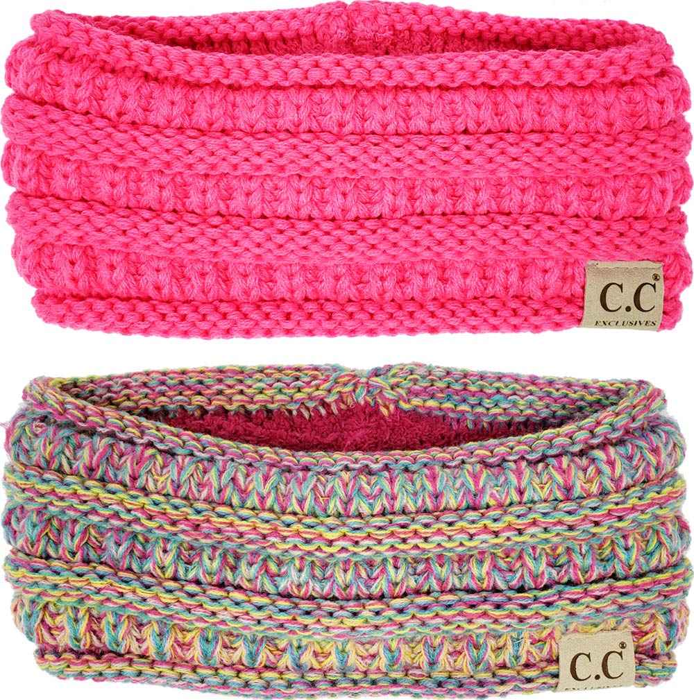 Funky Junque Exclusives Kids Ear Warmer Headband – Fleece Lined Winter Ear Wrap for Toddler Girls & Boys, Cozy Knit Head Warmer & Earmuff Headband for Cold Weather - 2 Pack - Candy Pink and #11