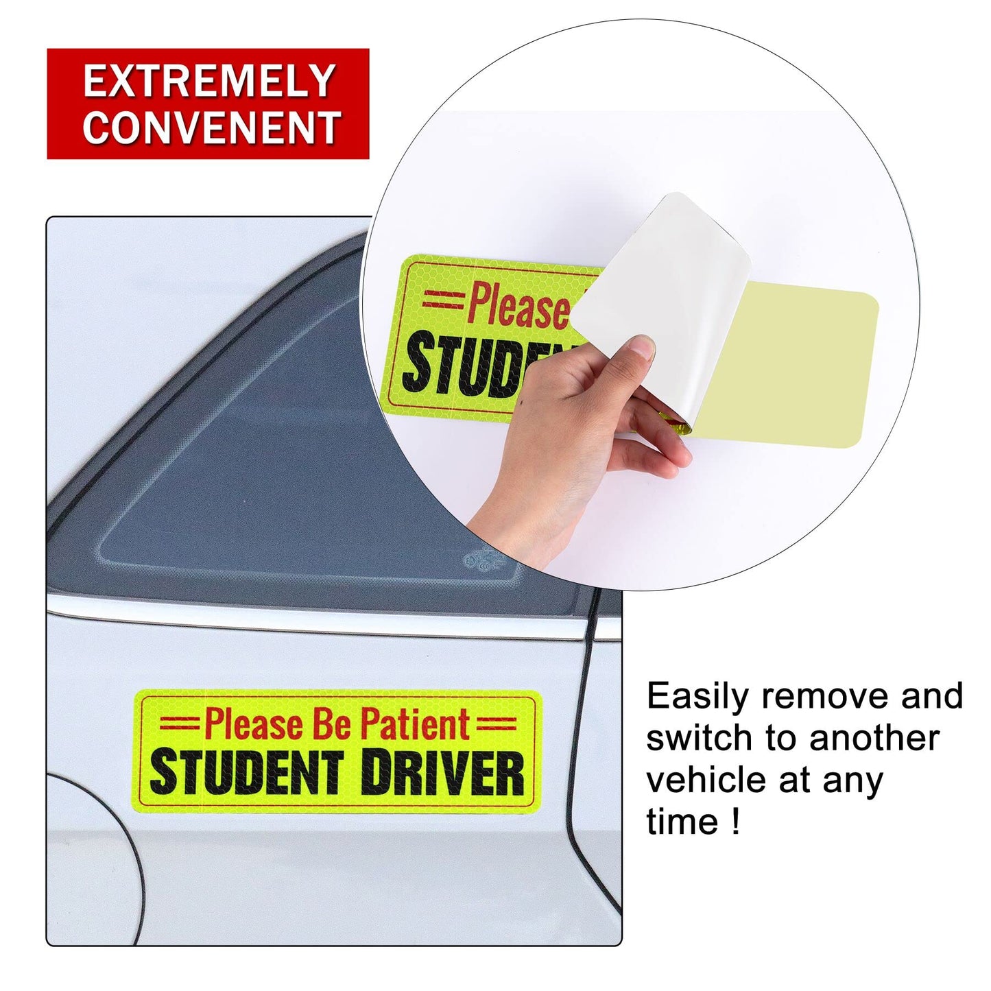 SINGARO Student Driver Sticker for Car, 3pcs Reflective Student Driver Bumper Sticker, Car Exterior Accessories, New Driver Vehicle Safety Signs