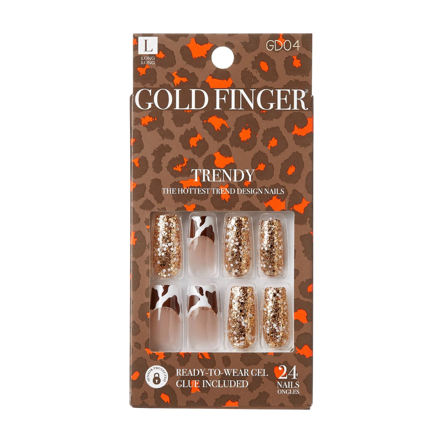 Gold Finger Full Cover False Nails Kit with Glue, Trendy Design, Ready to Wear Gel, Medium, Long, Extra Long Length Nails (Totally Got This)