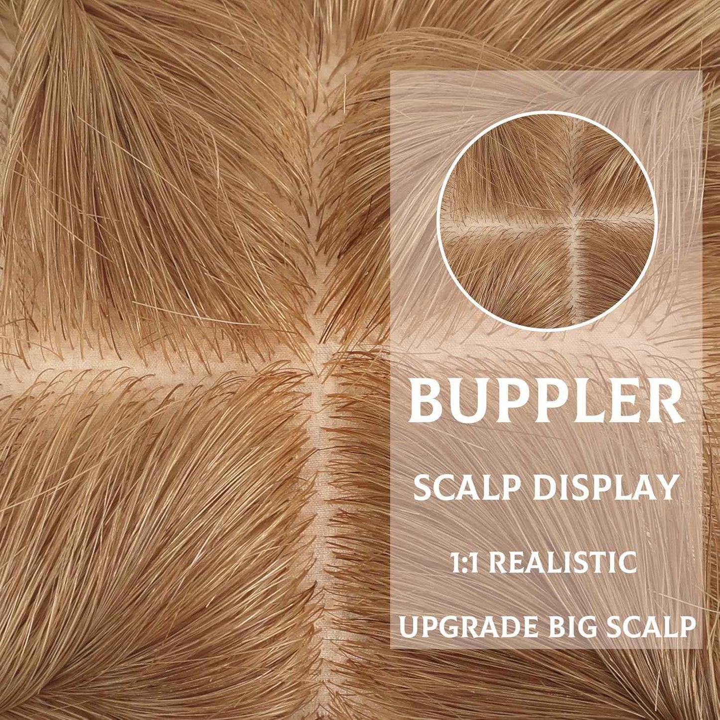 BUPPLER Hair Toppers for Women Real Human Hair-U Shape Toppers Hair Pieces for Women with Thinning Hairr 150% Density Silk Base Clip in Human Topper with Bangs for Daily Use(Light Brown-6#