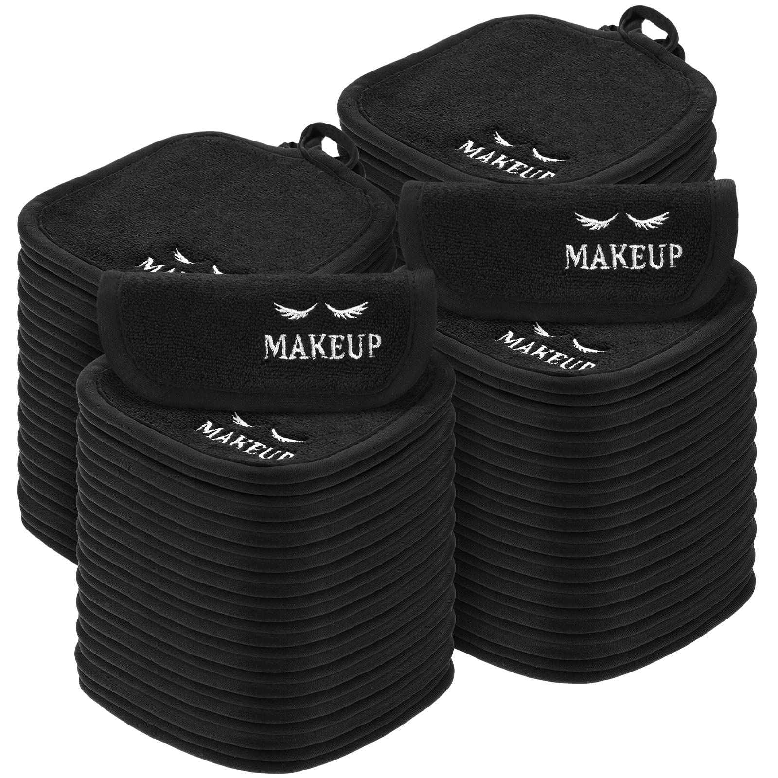 Queekay 48 Pcs Makeup Remover Cloths Reusable Washable Remover Pads Soft Microfiber Washcloths Facial Cloths Makeup Towels Holiday Gift for Women, 5 x 5 Inch(Black)