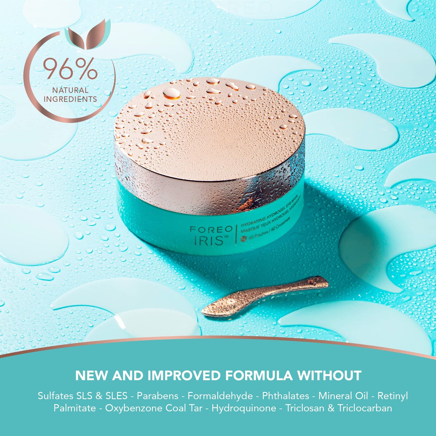 FOREO IRIS Hydrating Hydrogel Eye Mask - Dark Circles Under Eye Treatment for Women & Men - Puffy Eyes Treatment - Hydrating & Refreshing - Vegan - All Skin Types - 60 Under Eye Patches