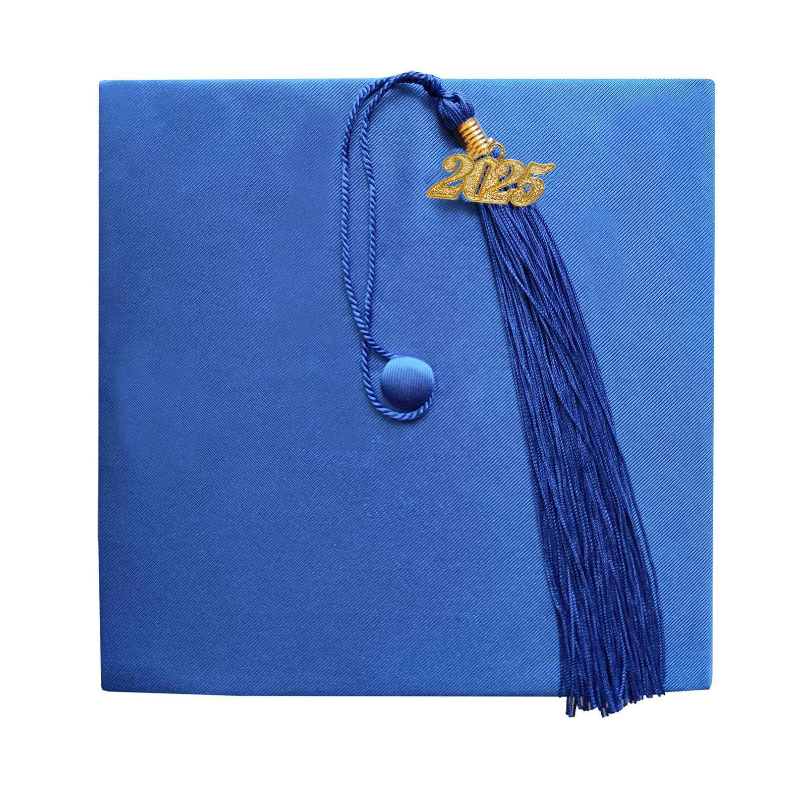 Happy Secret Unisex Shiny Kindergarten and Preschool Graduation Cap with 2025 Tassel 2024 Year Charm for Kids Royal Blue