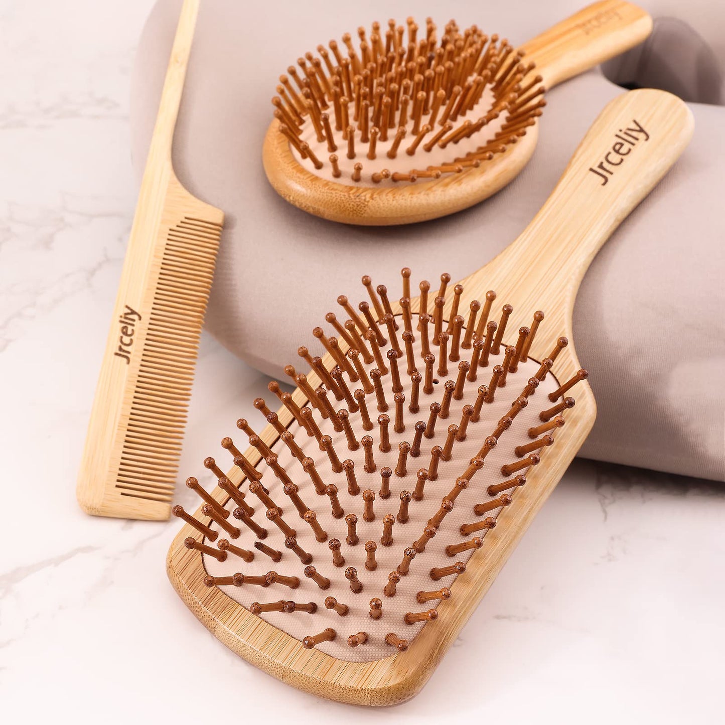 3PCS Bamboo Hair Brush Set,Natural Wooden Brush for Women, madam, Paddle Detangling Brush for Dry/Curly/Thick/Thin/Straight Hair