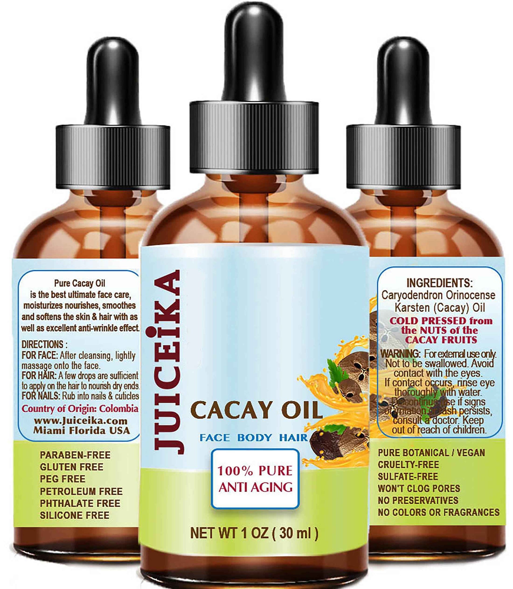 Juiceika CACAY OIL 100% Pure Natural Virgin Unrefined Cold-Pressed Carrier Oil 1 Fl oz 30 ml For Face, Skin, Body, Hair, Lip, Nails