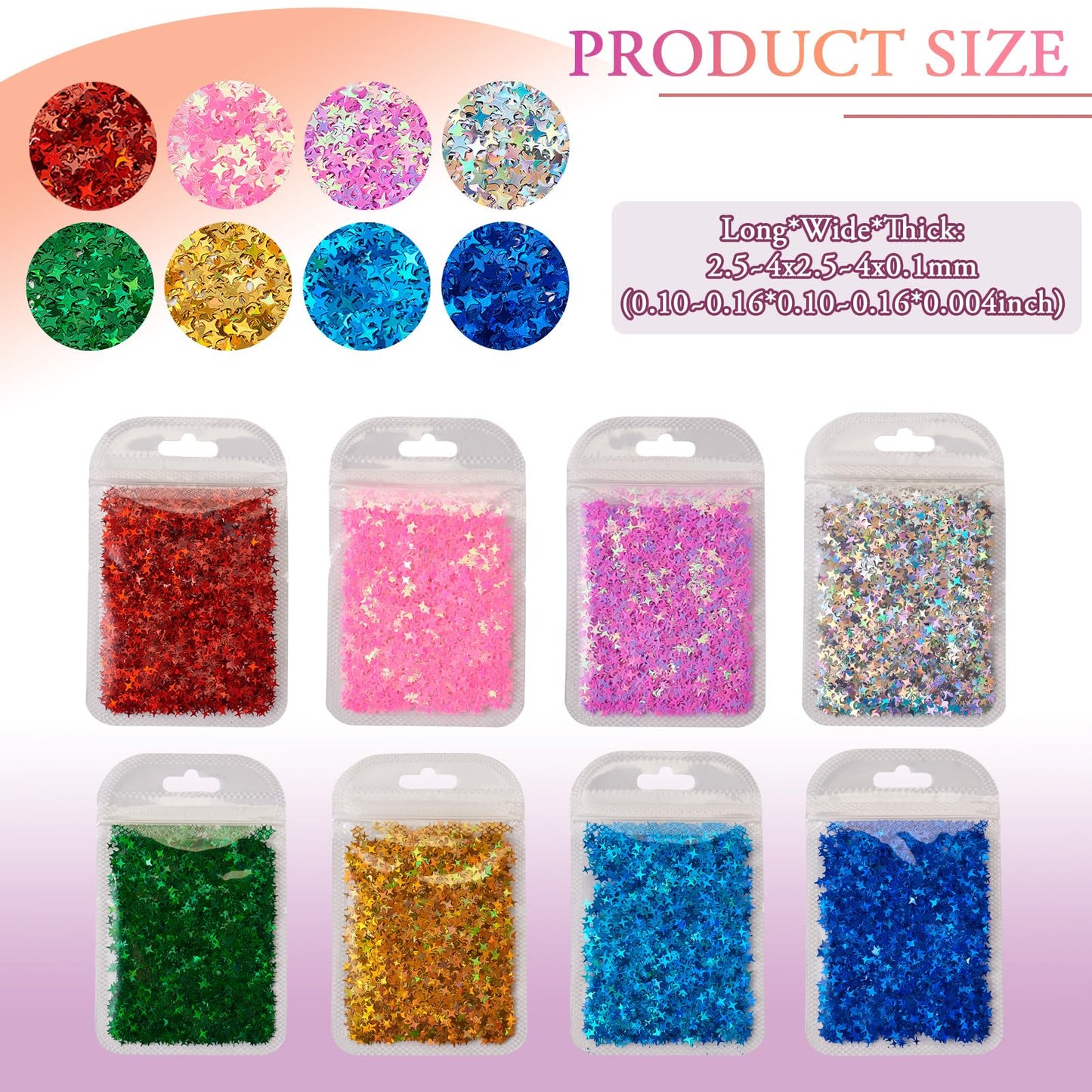 Cheriswelry 8 Bag Star Nail Art Glitter Sequins Nail Glitter Sequins Nail Flakes Designs Manicure Decorations Iridescent Glitter Flakes 2.5~4mm for Women Girls Nails Design