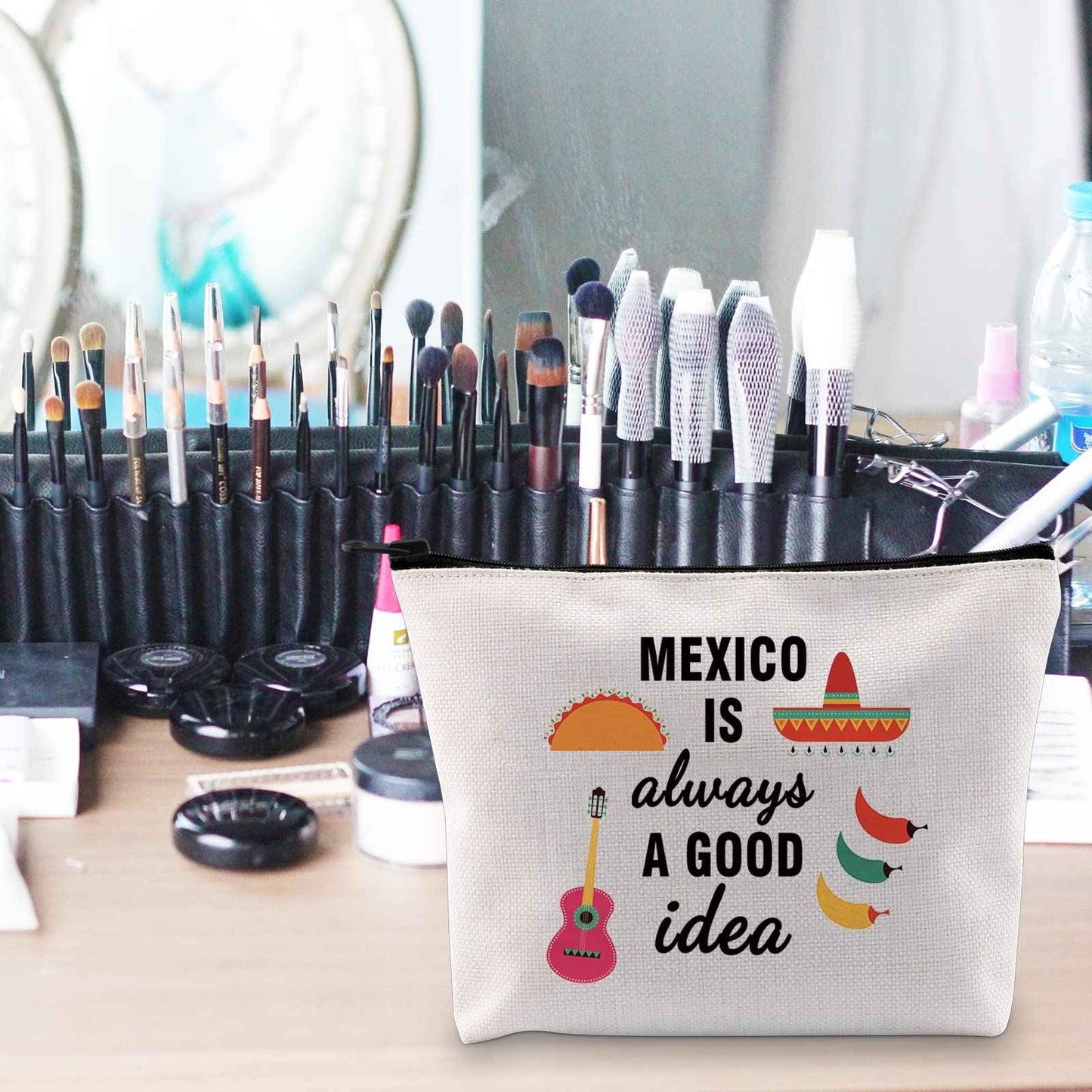 POFULL Mexico Bachelorette Party Gift Mexico Vacation Birthday Gift Mexico Is Always A Good Idea Zipper Makeup Bags Travel Toiletry Bag Accessories (Mexico Is Always A Good Idea bag)