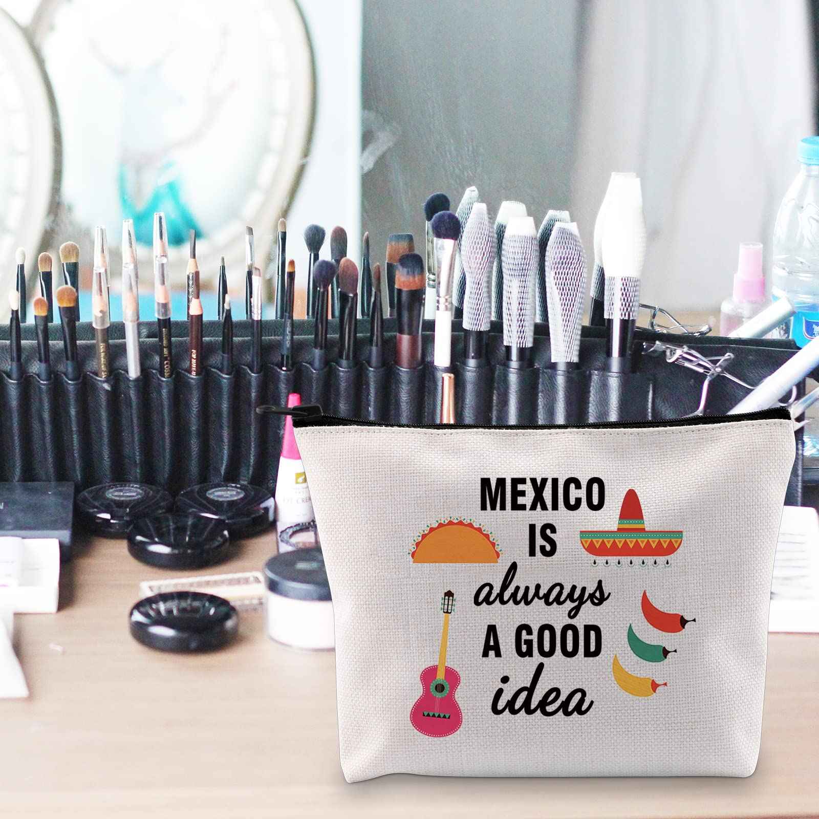 POFULL Mexico Bachelorette Party Gift Mexico Vacation Birthday Gift Mexico Is Always A Good Idea Zipper Makeup Bags Travel Toiletry Bag Accessories (Mexico Is Always A Good Idea bag)