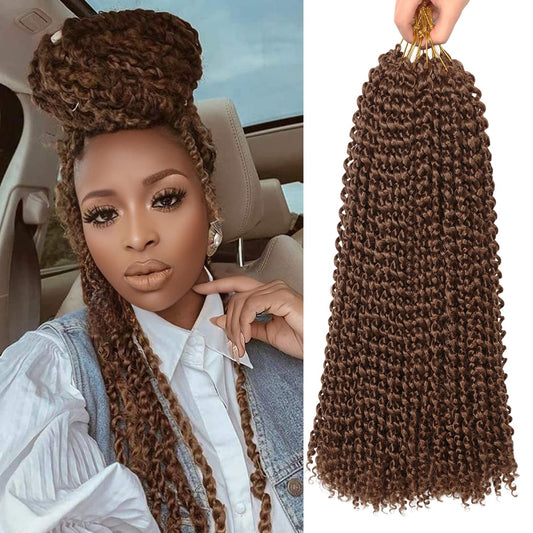 Ubeleco 18 Inch Passion Twist Hair,Brown Water Wave Crochet Hair for Women Passion Twist Crochet Hair Long Bohemian Synthetic Curly Braiding Hair Passion Twists Braiding Hair (7pcs,#30)