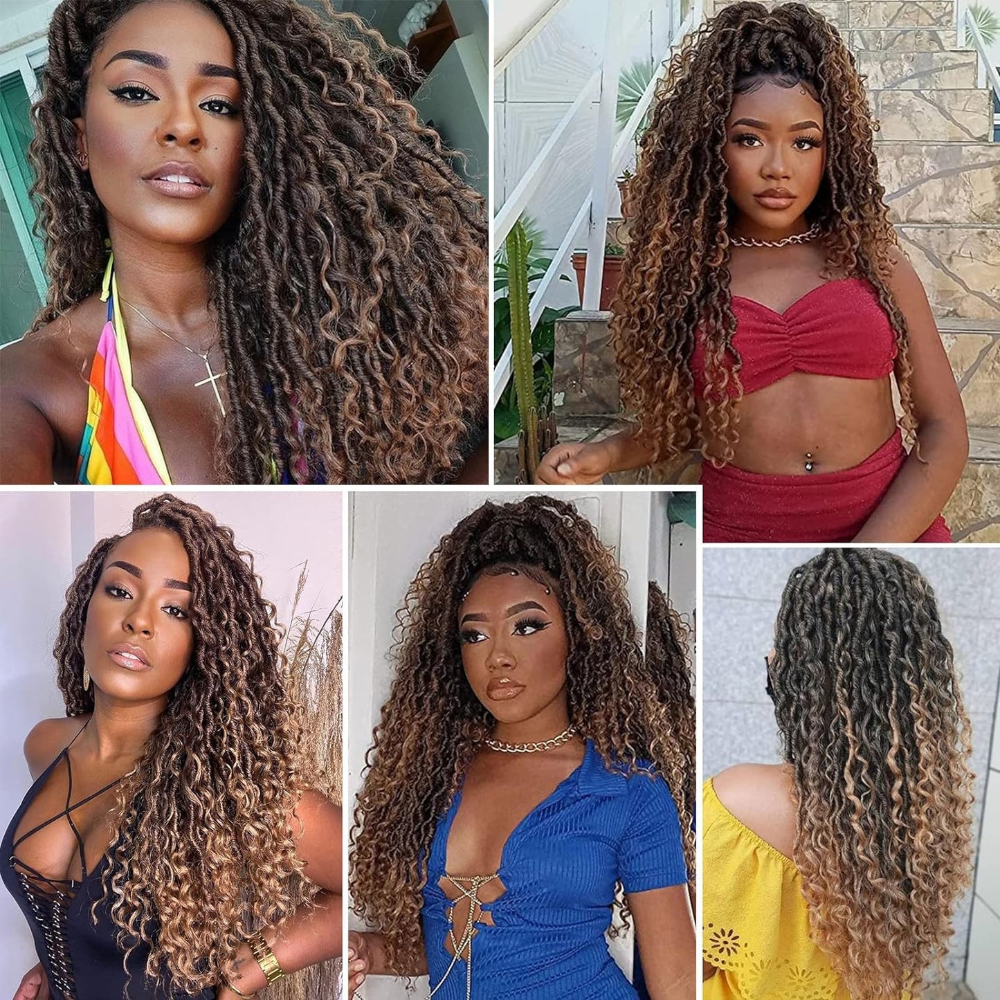 Goddess Locs Crochet Hair Brown 24 Inch 7 Packs Long Faux Locs Crochet Hair Soft Crochet Locs Boho Faux Locs Crochet Hair Synthetic Hippie Locs Pre Looped Crochet Braids Curly Ends (24 Inch, 1B/30)