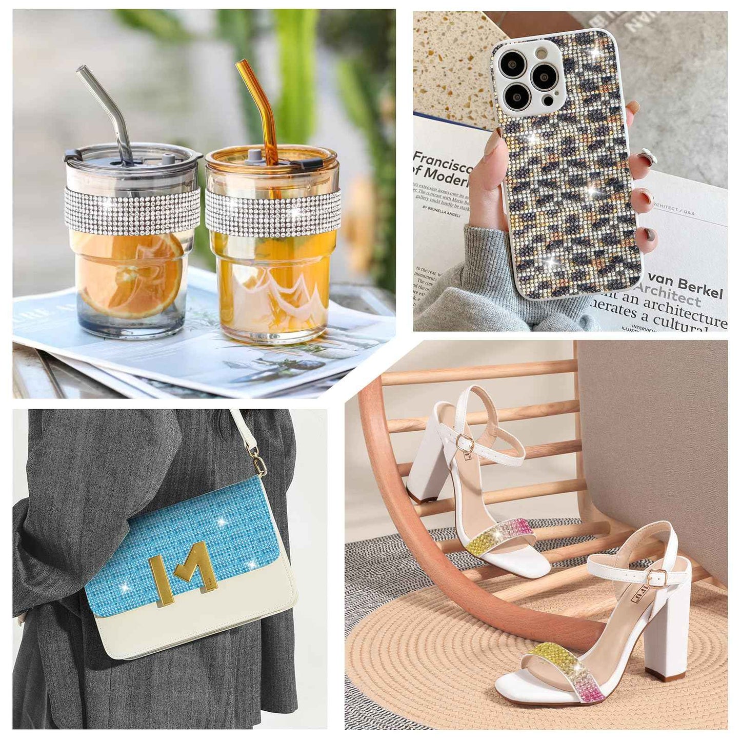 LYXMYGS Rhinestone Ribbon Self Adhesive Crystal Rhinestones, 6-Rolls Bedazzling Strips, 6-Yard Rhinestone Strips for DIY Craft, Rhinestones Tape Self Adhesive