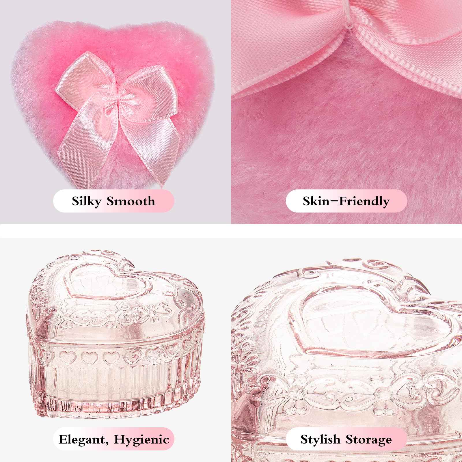 2 Pieces Large Body Powder Puff and Container Powder Container with Puff, Dusting Powder Puff Crystal Case, Body Powder for Women Soft Washable Reusable Velour Face Body Glitter Wet Dry Makeup(Love)