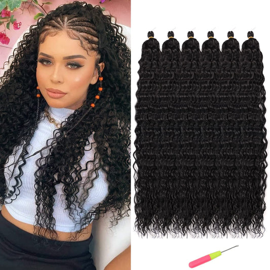 MAYSA Ocean Wave Crochet Hair Extensions Curly Braiding Crochet Hair 30in 6Packs Soft Synthetic Long Crochet Hair for Black Women #1B Natural Black