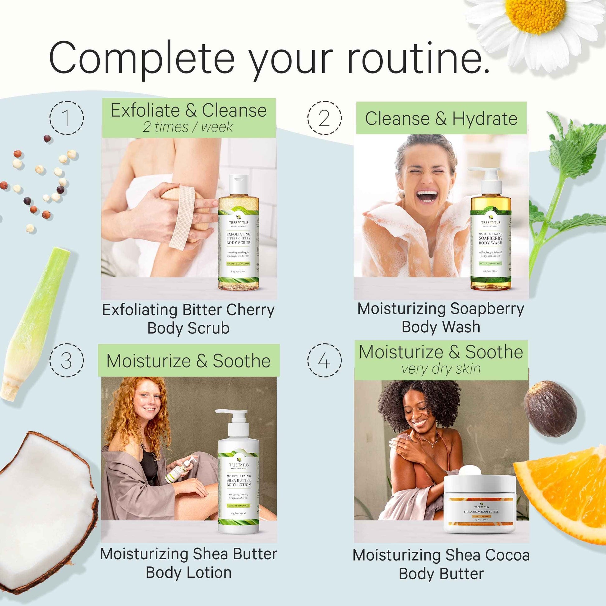 Tree to Tub Citrus & Peppermint Body Wash for Dry Skin Sensitive Skin - pH Balanced Moisturizing Body Wash, Hydrating Sulfate Free Vegan Body Soap for Women & Men w/Organic Shea Butter