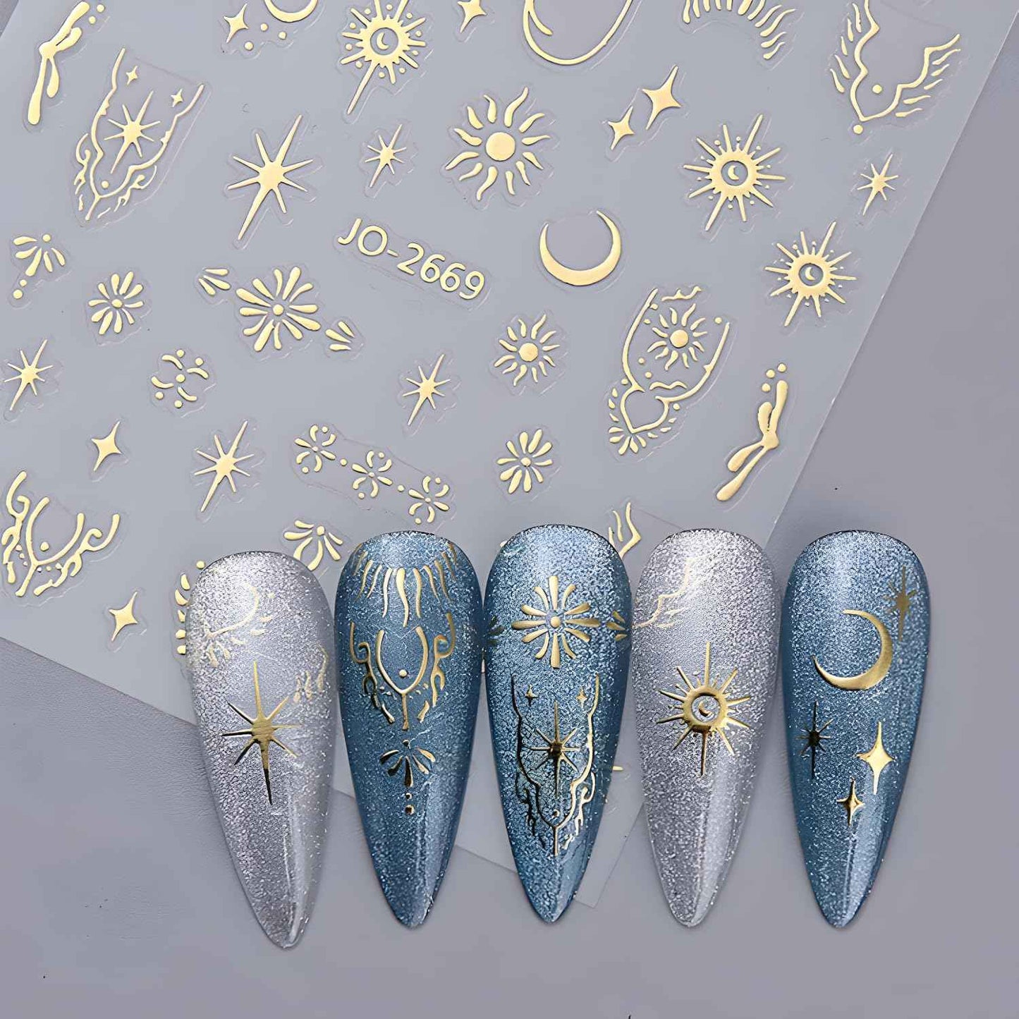 12 Sheets Silver Gold Moon Star Nail Art Stickers - 3D Self Adhesive Decals for Design and Decoration - Supplies Accessories for Women