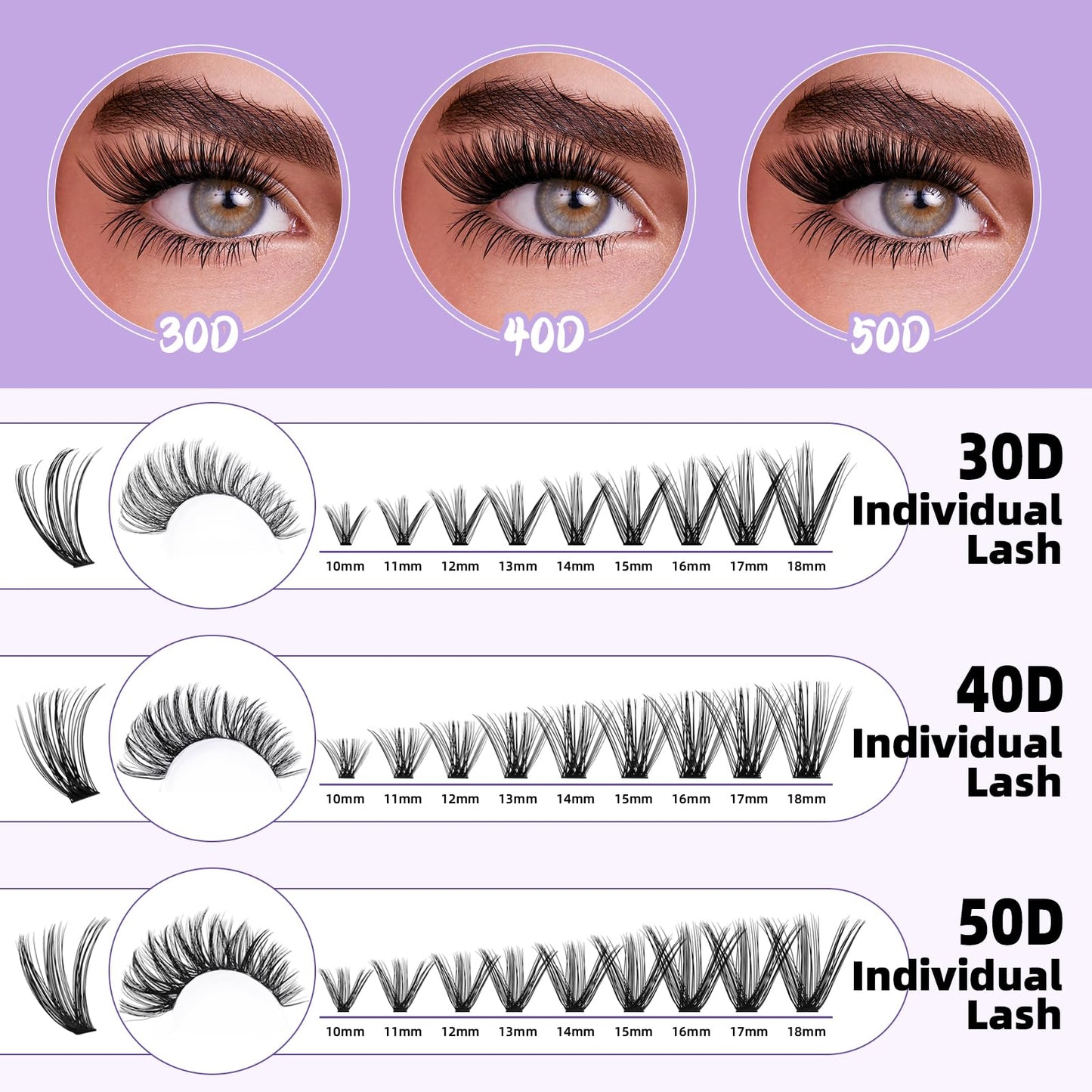 Lash Clusters with Bottom Lashes 10-18mm 50D D Curl Lash Clusters Individual Lashes Cluster Eyelash Clusters Wispy with 2 Styles Bottom Lash Extension DIY Lash Extensions at Home (50D-D-MIX10-18)