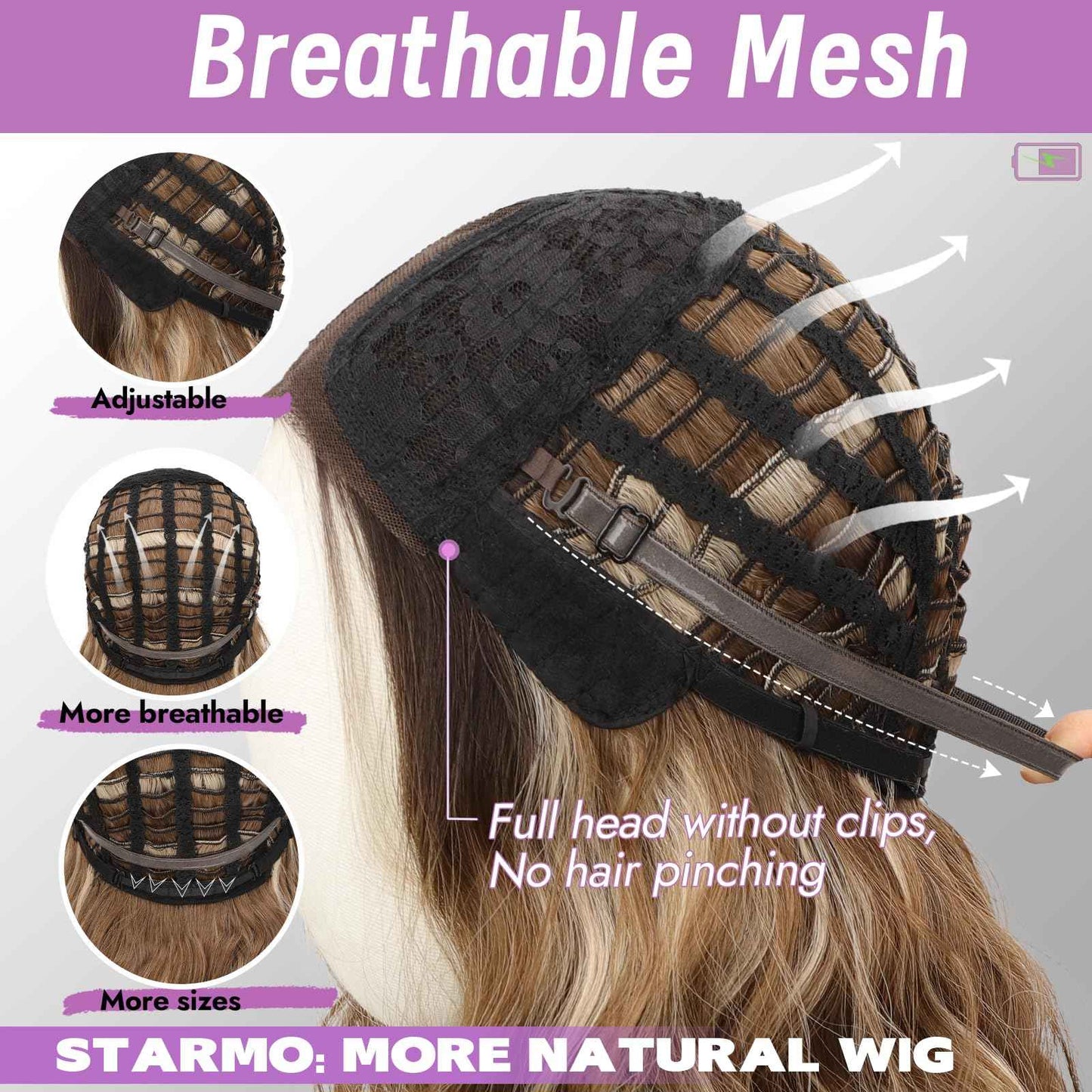 Starmo Ombre Light Brown With Blonde Short Wavy Bob Glueless Synthetic Lace Front Wig for Women Pre Cut for Beginners Natural Hairline 14 Inch