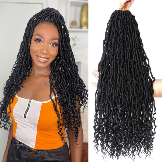 AMUMI 24 Inch Faux Locs Crochet Hair for Black Women 8 Packs Soft Locs with Curly Ends Bohemian Goddess Locs Crochet Hair (24 Inch (Pack of 8), 1B#)