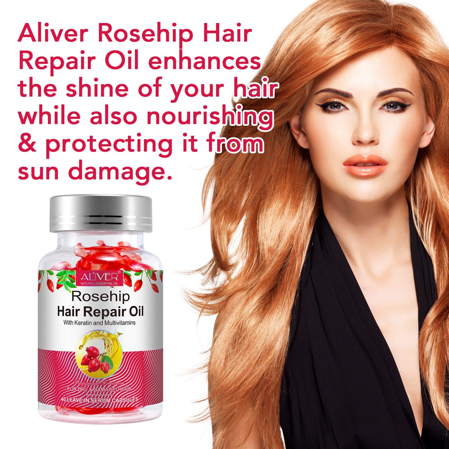 PEDSCBG Rosehip Oil Capsules for Hair - Cold Pressed, Rich in Antioxidants and Vitamins E A C B, Repairs and Strengthens Hair, Leaves Hair Hydrated, Smooth, Voluminous and Shiny (Rose Hip)