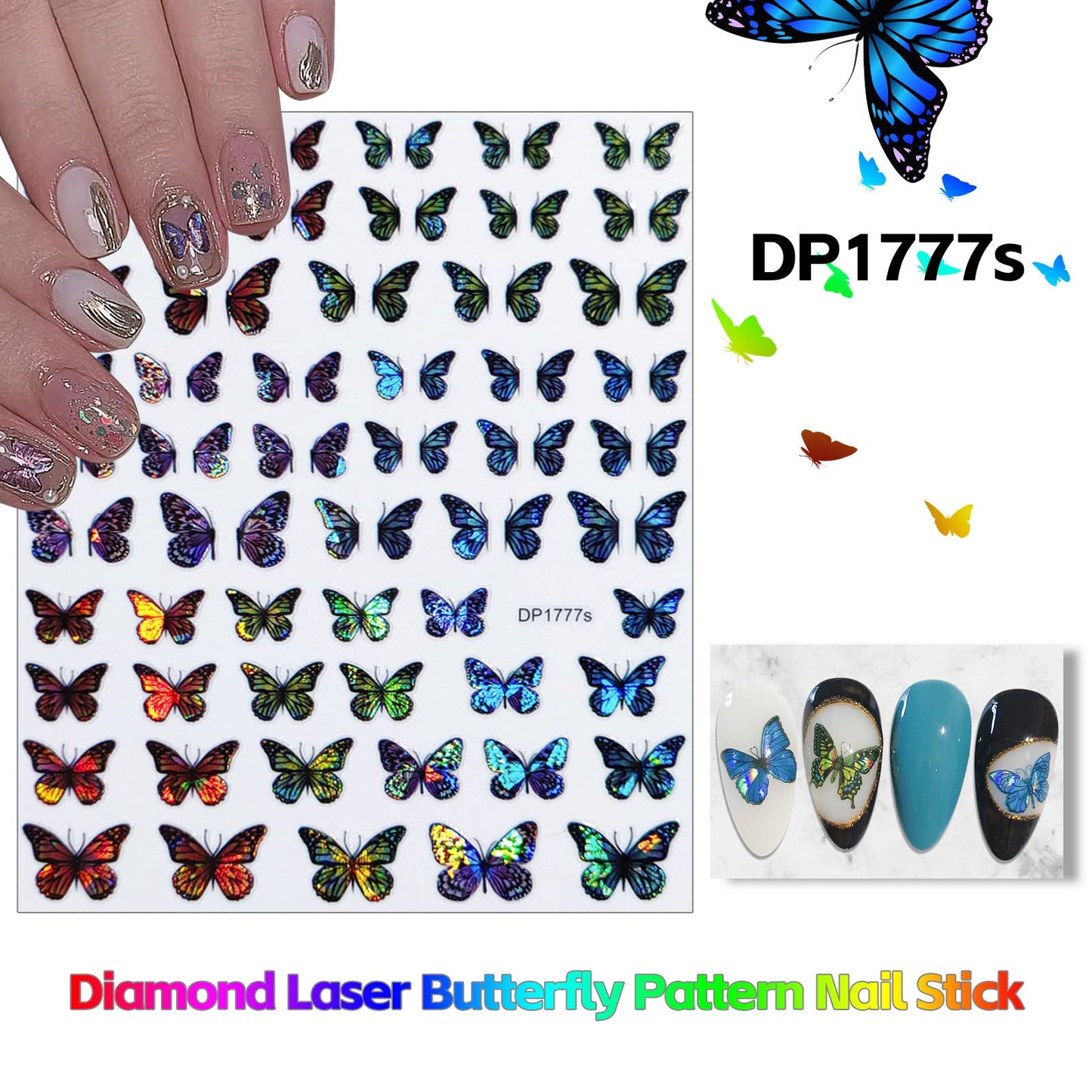 6 Sheets Butterfly Nail Stickers Laser Butterfly Nail Stickers for Nail Art Butterfly Nail Decals 3D Self-Adhesive Spring Nail Stickers Colorful Butterfly Nail Art Stickers Nail Supplies for Women