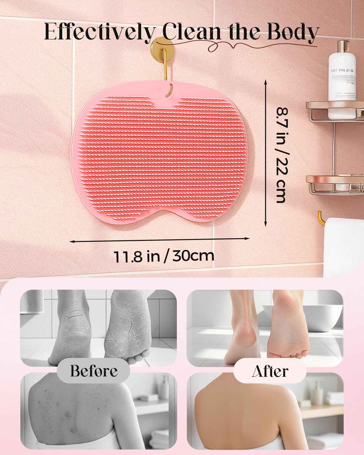 Silicone Shower Foot Scrubber Mat, 2026 Upgraded Shower Foot and Back Scrubber Massage Pad with Non-Slip Suction Cups, Magic Exfoliating & Massages Scrubber Mat for Soothes Tired Feet (Blue)