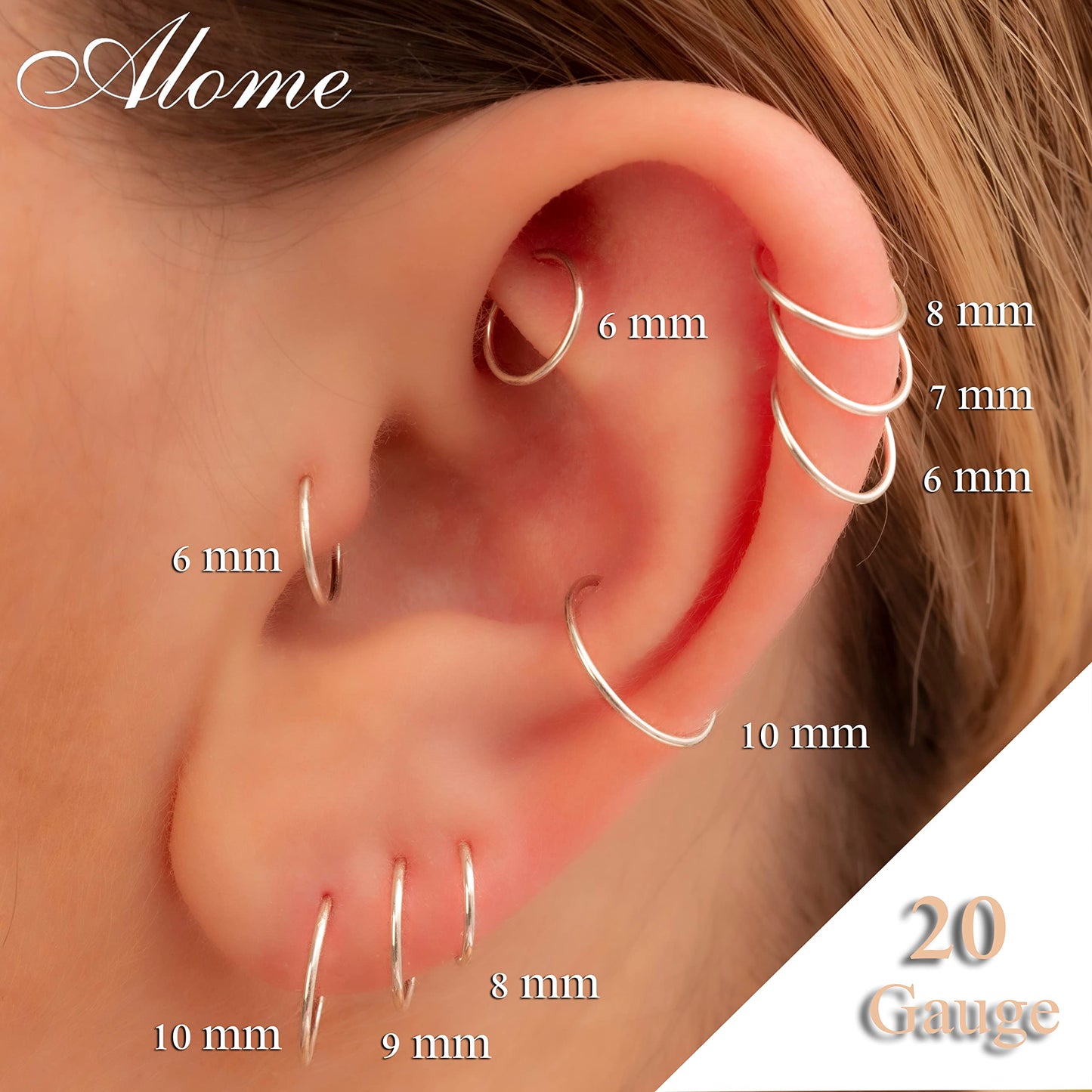 5mm Silver Cartilage Nose Helix Tragus Mini Huggie Hoop Earrings in 925 Sterling Silver (Silver, 5mm 20 gauge / 1 pair)