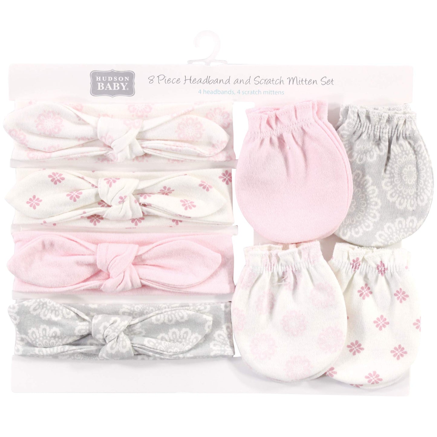 Hudson Baby baby girls Cotton Headband and Scratch Mitten Set Headwrap, Lace Medallion, 0-6 Months US