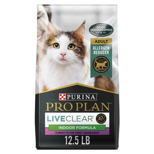 Purina Pro Plan Allergen Reducing, Indoor Cat Food, LIVECLEAR Turkey and Rice Formula - 12.5 lb. Bag