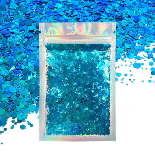 Blue Face & Body Glitter - Cosmetic Grade Chunky Glitter - Color Shift - Uses Include: Festivals, Raves, Face, Body, Nails, Resin, Arts, Crafts, Resin, Tumblers, Bath Bombs - Solvent Resistant