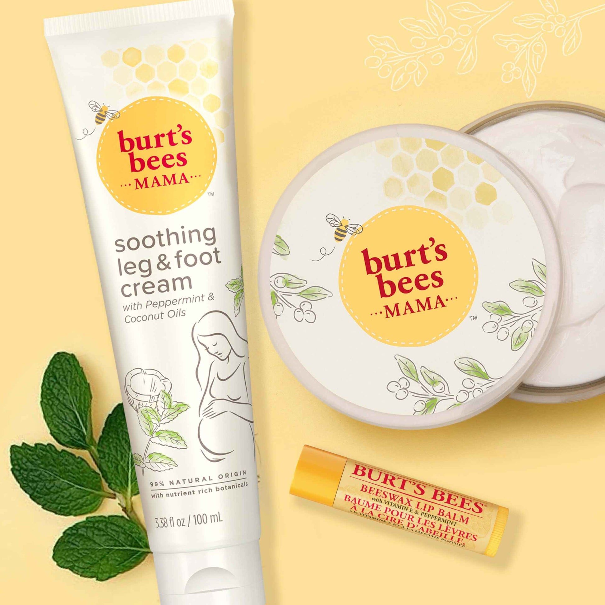 Burt's Bees Pregnancy Essentials Christmas Gifts Set, 3 Baby Shower Products & Must Have Baby Registry Items, Nourishing Skincare for Mom to be - Mama Belly Butter, Original Lip Balm, Leg & Foot Cream