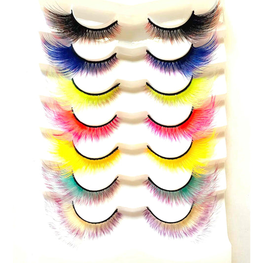 Sunniess Ombre Colored Lashes Cateye Eyelashes Fluffy Wispy Fake Lashes for Halloweens Cosplay Party Stage Make up Faux Mink False Eyelashes 7 Pairs (7ce-00)