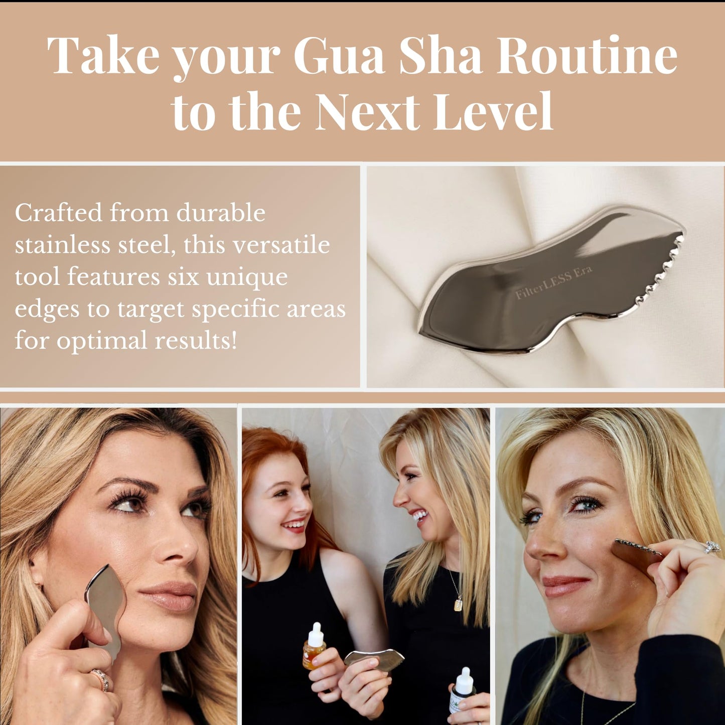 FilterLESS Era The Detailer Stainless Steel Gua Sha Tool | Face Massager & Sculpting Tool for Jawline & Lymphatic Drainage