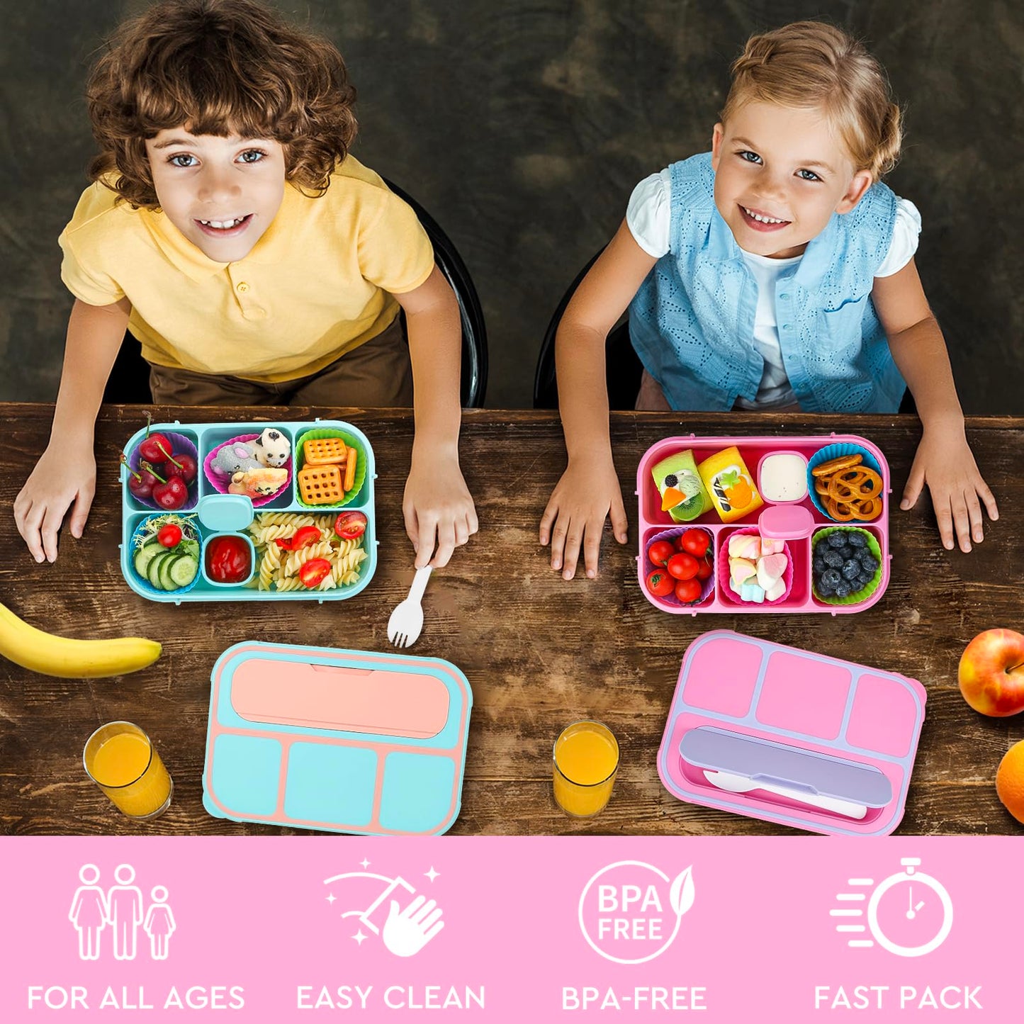 MaMix Bento Lunch Box Adult Lunch Box, Bento Box for Kids, Lunch Containers for Adults/Kids/Students,1300ML-4 Compartment Lunch Box Kids (Purple)