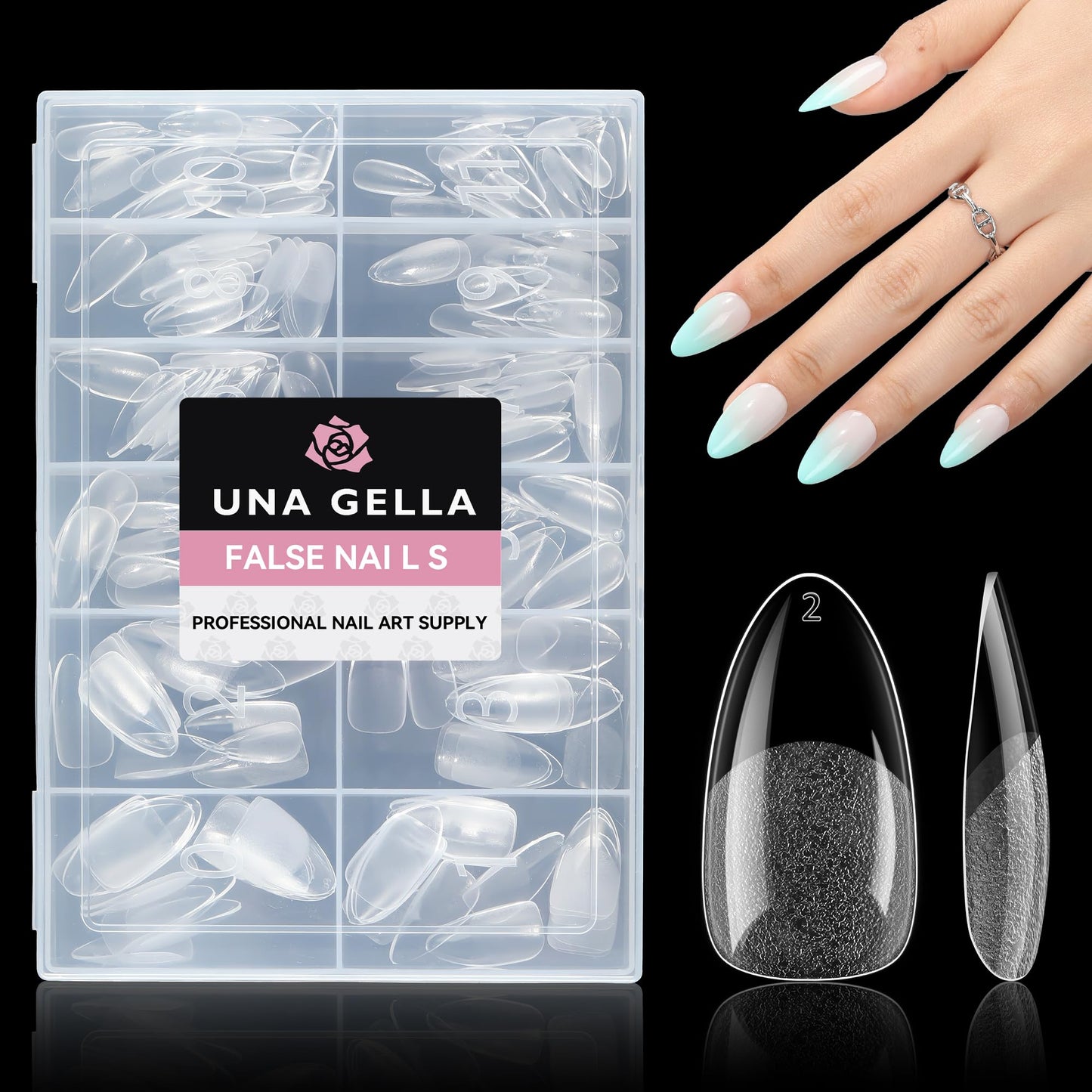 UNA GELLA Almond Nail Tips, 216pcs Pointed Almond Gel X Nail Tips Pre-shape Almond Half Matte Full Cover Nail Tips Clear Acrylic Soft Gel Fake Nail Tip for Nail Extension Nail Art 12 Sizes