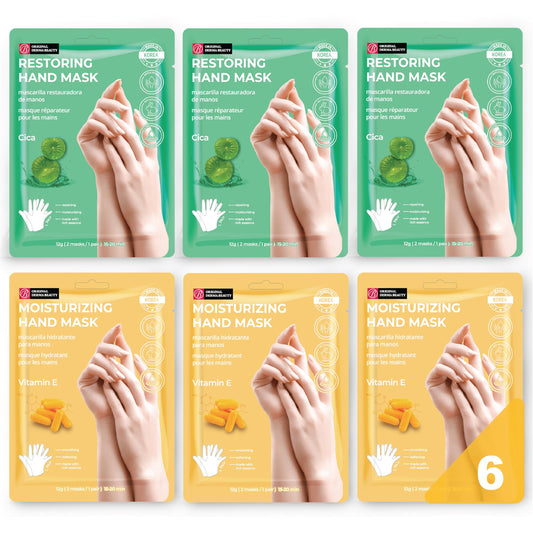 Innerest Original Derma Beauty Hand Mask 6 Pairs Restoring Cica + Hydrating Vitamin E Hand Mask Gloves (Assort #1) Hand Care Moisturizing Soothing Gloves Hand Rejuvination Hand Repair Gloves