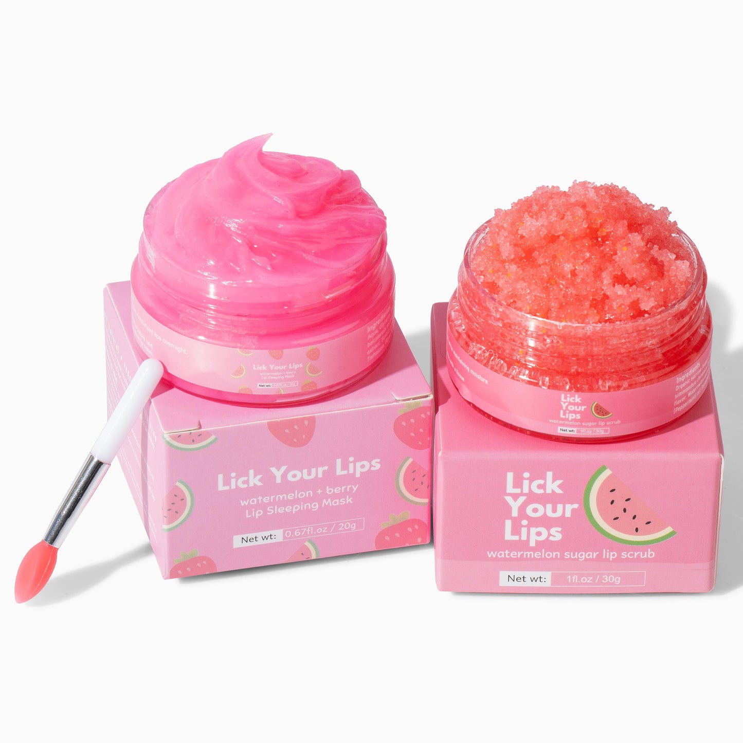 Lick Your Lips Watermelon Lip Scrub and Lip Sleeping Mask Duo to Exfoliate and Nourish Dry, Chapped Lips – Overnight Lip Care Kit to Achieve Soft, Luscious Lips