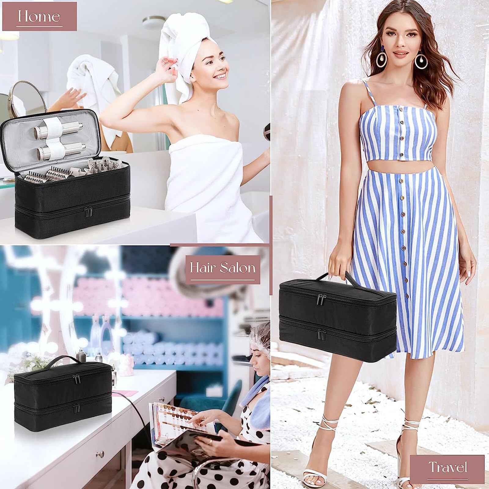 DaMohony Double-Layer Travel Case for Shark Flexstyle/Dyson Airwrap Styler and Attachments, Portable Travel Case Organizer Bag for Shark Flexstyle and Dyson Airwrap