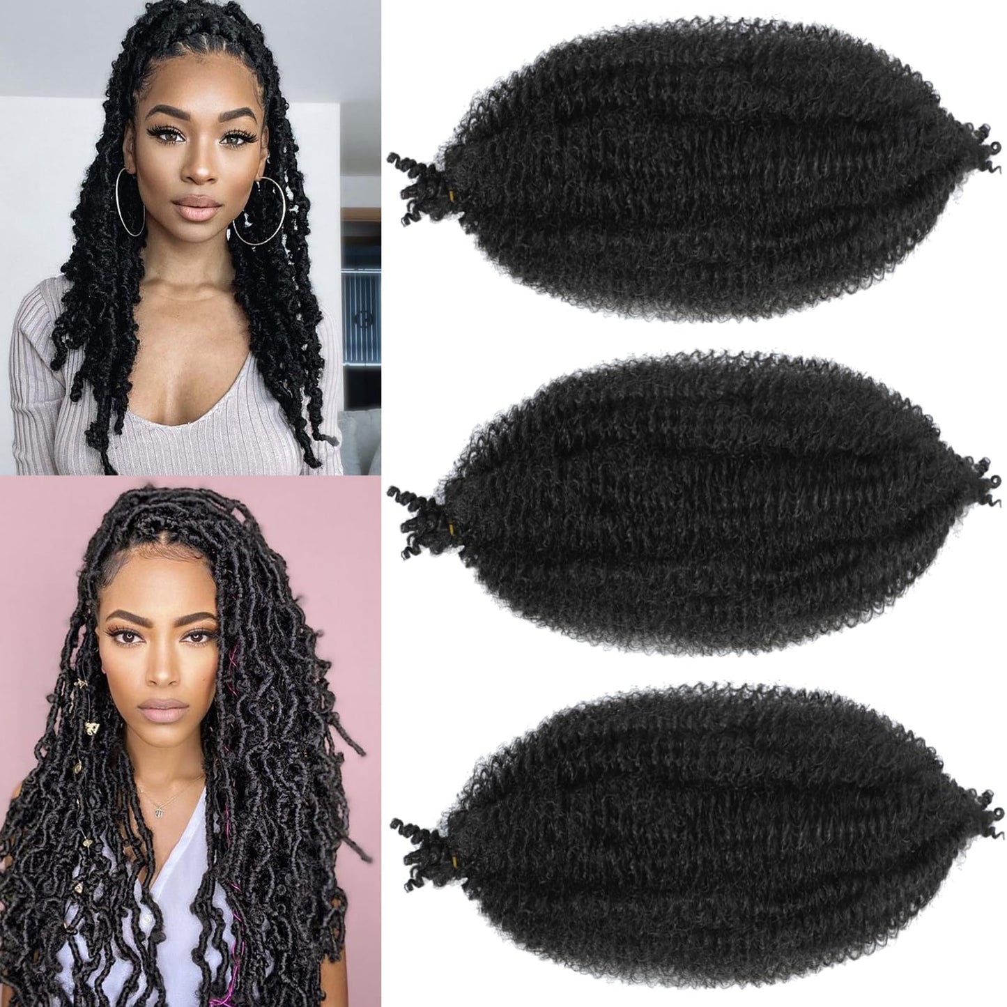 Springy Afro Twist Hair 3 Packs Marley Twist Braiding Hair 18 Inch Pre- Separated Black Kinky Twist Hair For Women Cuban Twist Hair Wrapping Hair for Soft Locs (18 Inch (Pack of 3), 1B#)