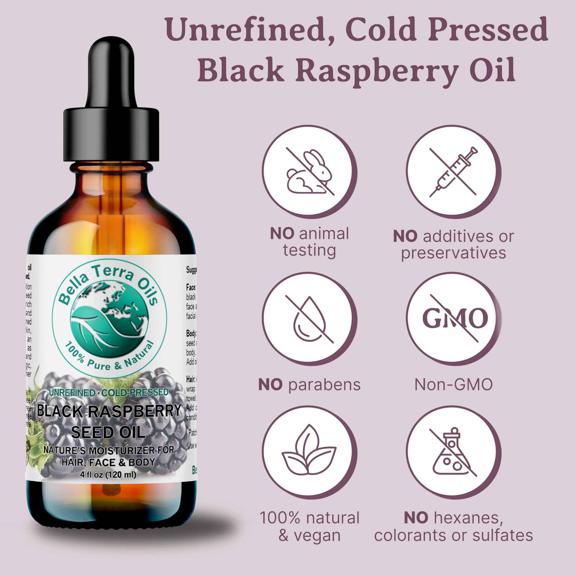 Bella Terra Oils - Black Raspberry Seed Oil 16 oz - Harness the Nutritional Excellence of Red Raspberry Oil, Abundant in Linoleic Acid & Alpha Linolenic Acid, The Ultimate Skin Luxury