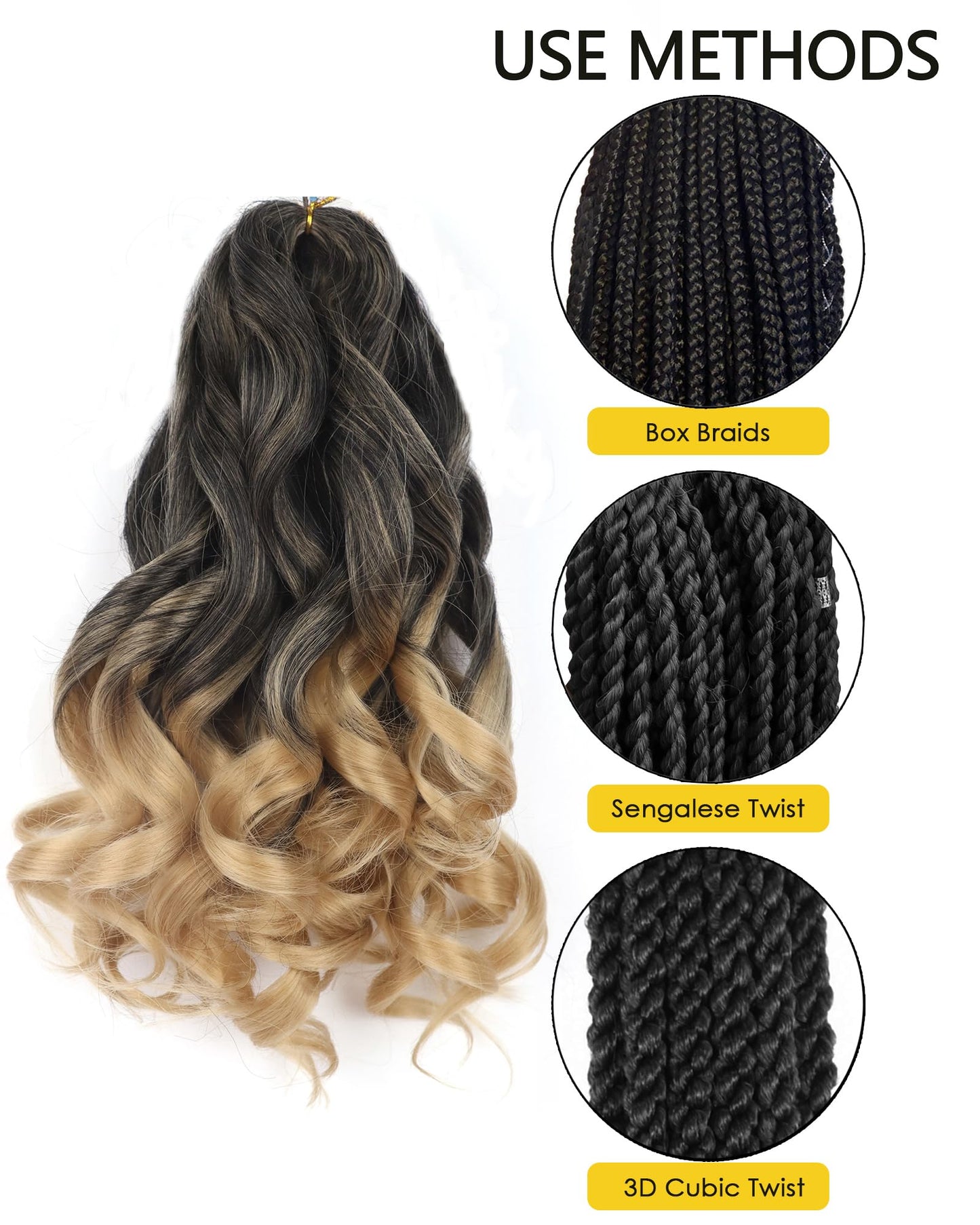 Blonde Braiding Hair Pre Stretched 10 Inch Short Bob French Curly Braiding Hair with Curly Ends 8 Packs french Curl Braids Hair Extensions (10 Inch,T24)