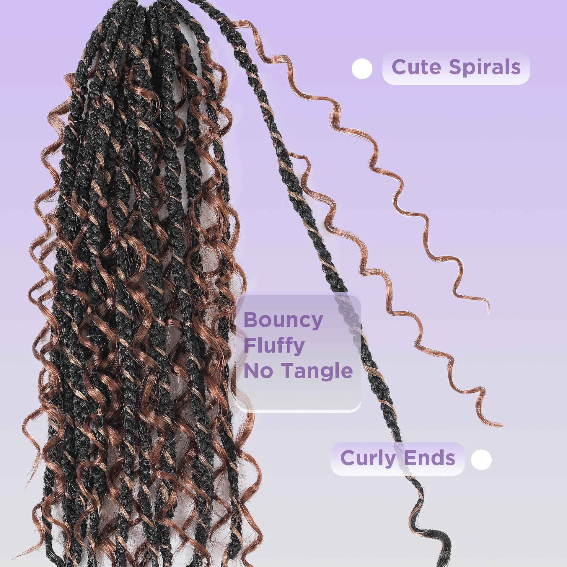 SALANNO Tornado Colorful Spirals Goddess Pre-looped Box Braid Extensions Crochet Hair for Black Women - Synthetic Boho Crochet Braids with Curly Ends(18inch, 9packs, 1B/27/30)