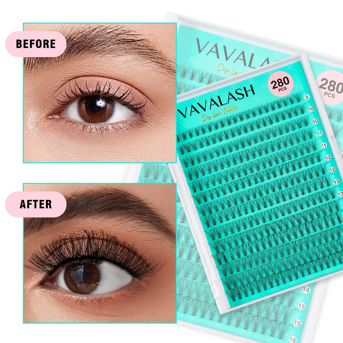 VAVALASH Lash Clusters 10D-C-0.07-9-16MM DIY Individual Lashes 280 PCS Cluster Lashes 10D 20D 30D 40D 50D C D Curl Volume False Eyelash Extensions DIY Lash Extensions at Home (10D-0.07-C,9-16mm)