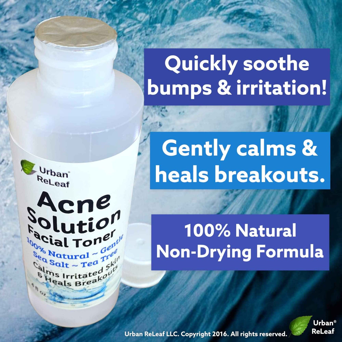 Urban ReLeaf Acne Solution Facial Toner! Sea Salt & Tea Tree. Soothe Skin, Calm breakouts. 4 oz. Gentle Effective. 100% Natural & Soothing. Reduce The Appearance of pores. (Pack of 2)