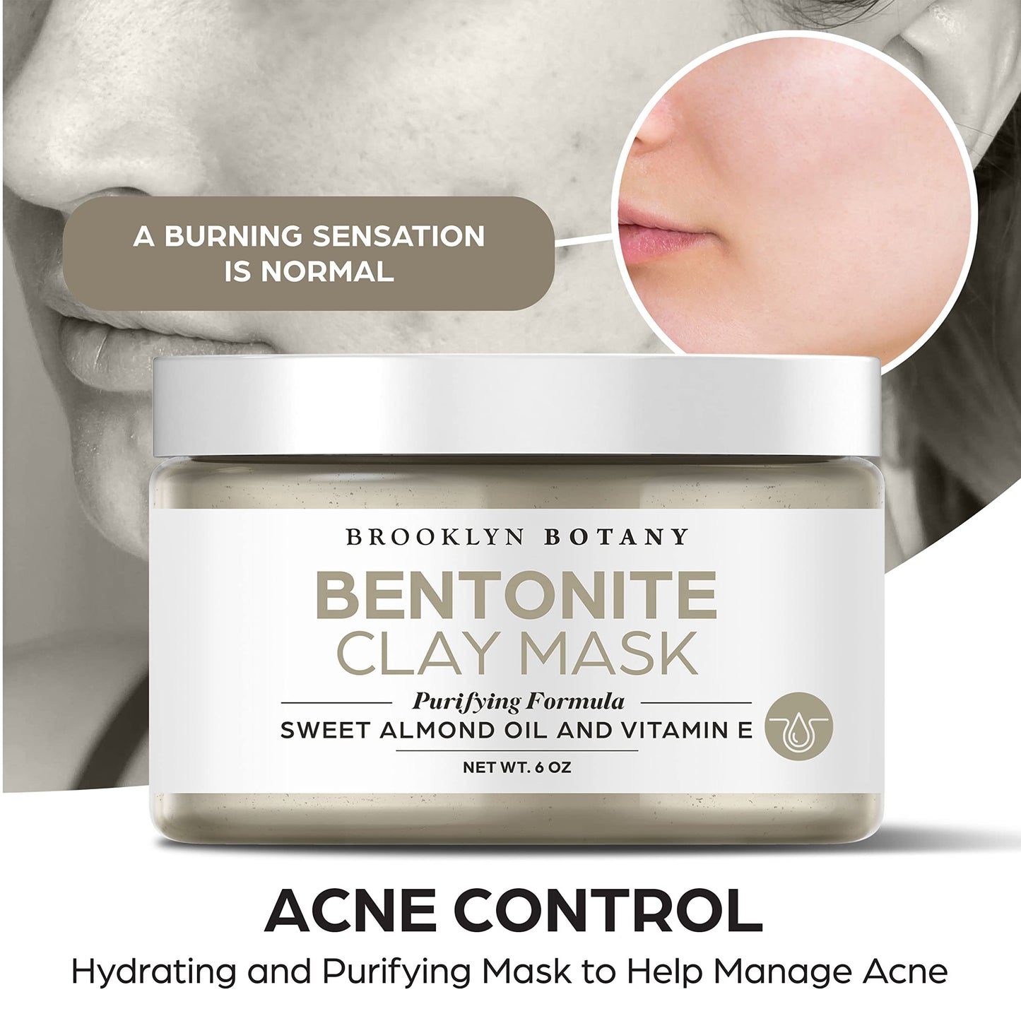 Brooklyn Botany Bentonite Facial Mask 6 oz – Deep Pore Cleanser Clay Mask with Bentonite and Kaolin Clay – Purifying and Hydrating Facial Cleanser and Acne Face Mask – For Normal and Oily Skin