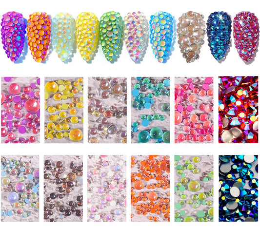 NAISKA 800Pcs Nail Art Rhinestones Set Colorful Flatback Rhinestones Glass Diamantes Gems for Nails Design Sparkly Diamond Beads Gems for DIY Crafts Clothes Tumblers Face Makeup Manicure