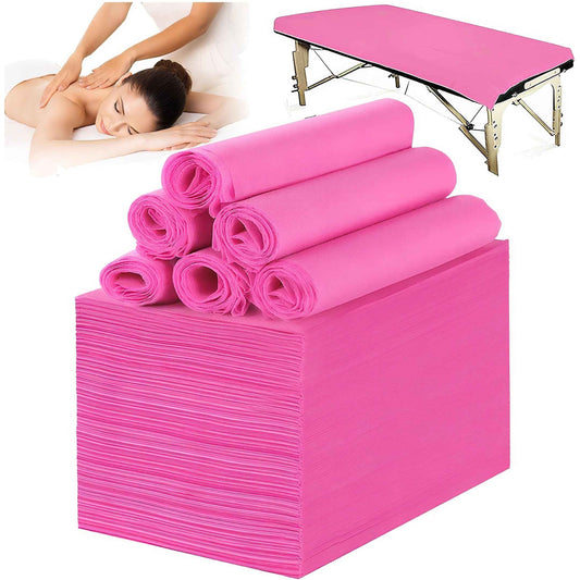 SHENKUAI 100 PCS Massage Table Sheets Disposable Spa Table Bed Covers 71"x31" Non Woven Fabric Waterproof Protector for Waxing, Tattoo, Beauty Salon,Facial, Esthetician Supply(Pink)