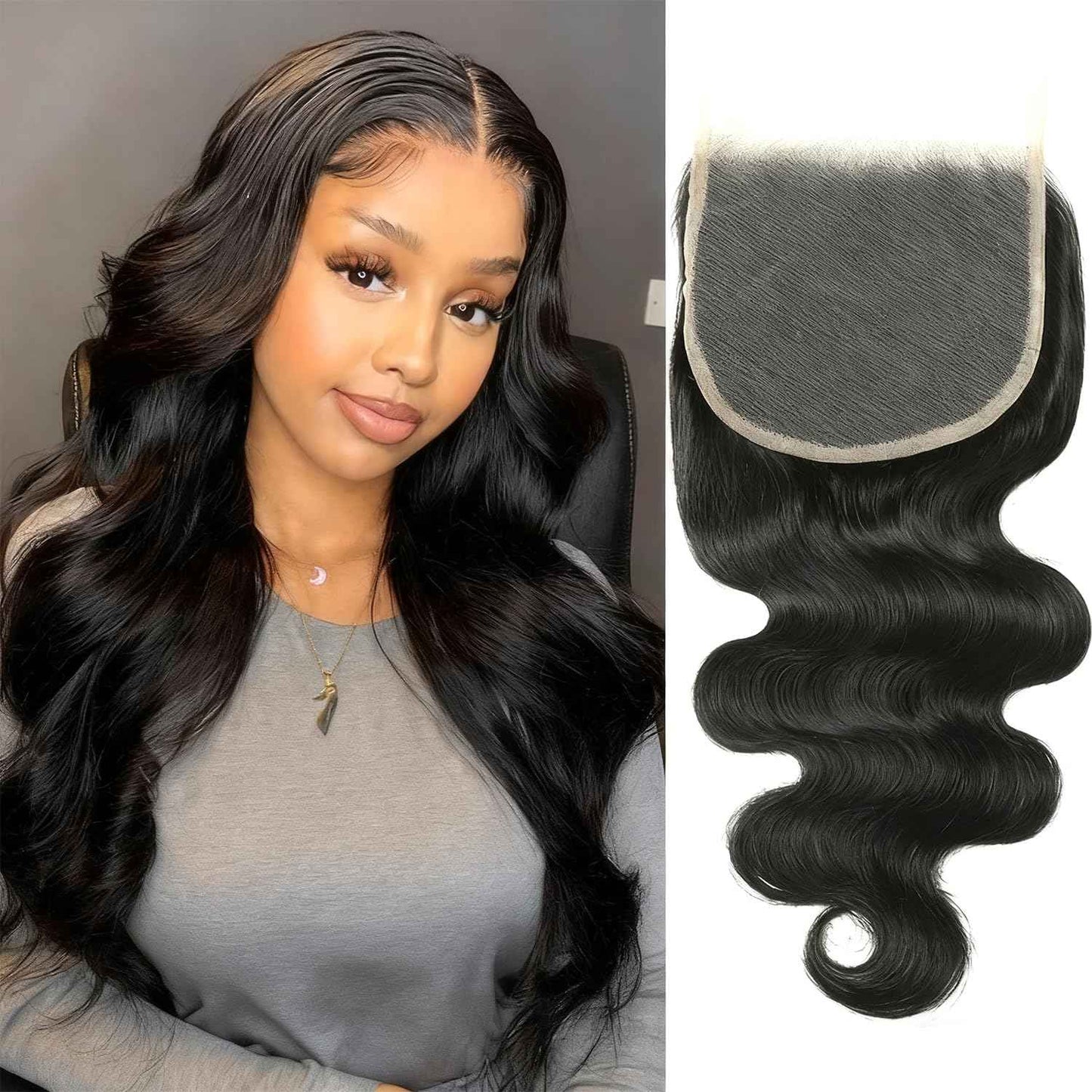 18Inch Body Wave Hair Closure Invisible Lace 5x5 Hd Lace Closure Human Hair 150% Density Real Transparent Lace Closure Virgin Remy Human Hair Frontal Closure Pre Plucked Natural Black
