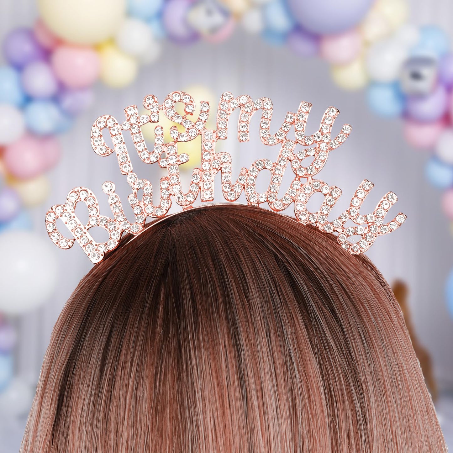 BAHABY It's My Birthday Sash & Birthday Headband Set Rhinestone Tiara Birthday Gifts for Women Girls Sweet Happy Birthday Accessories for Party- Rose Gold