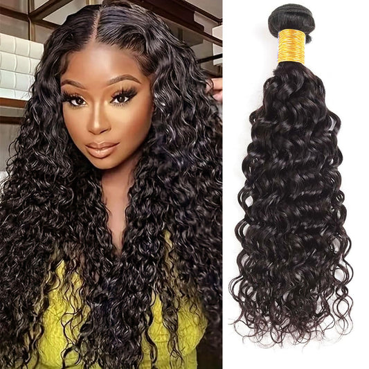 Water Wave Human Hair Bundles 1 Bundle 10A Brazilian Bundles 100% Unprocessed Virgin Water Wave Hair Extensions Curly Bundles Wet and Wavy 10 Inch Natural Color for Women