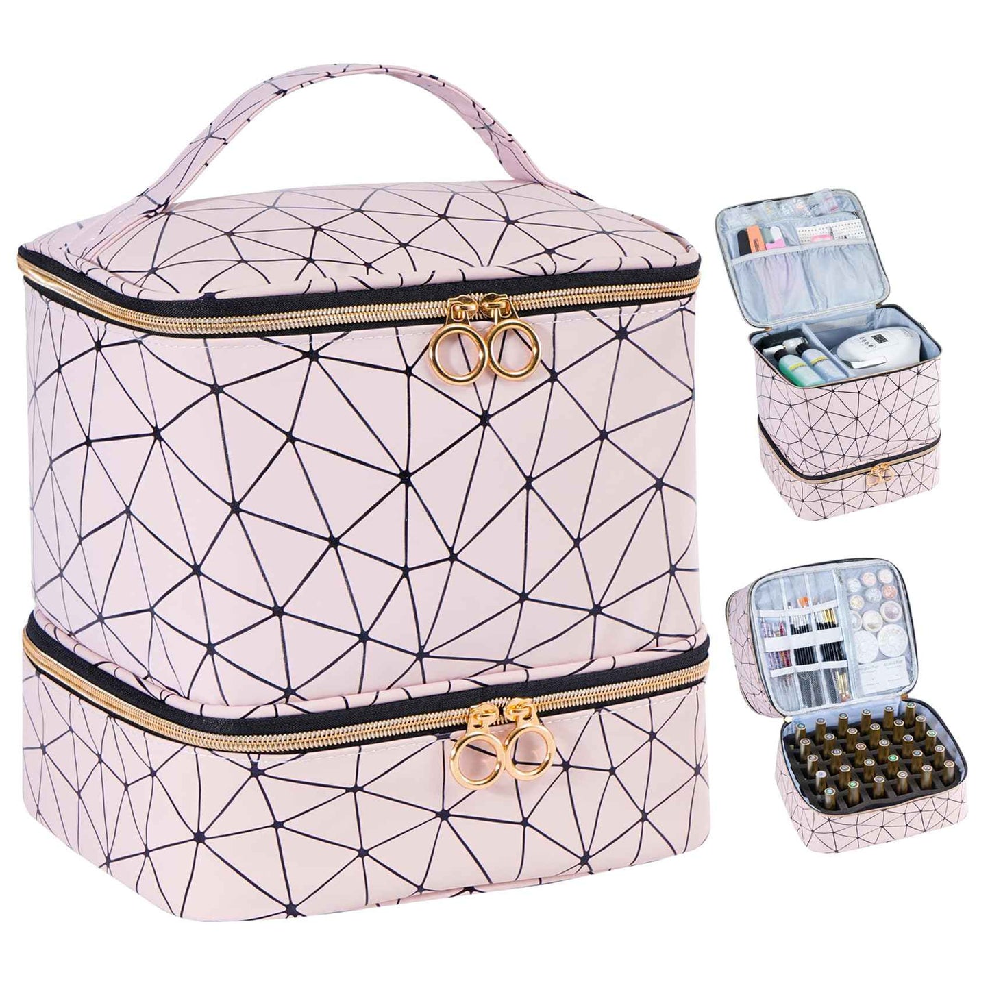 Uross Nail Polish Organizer Bag Holds 30 Bottles Nail Polish & Nail Kit -Nail Polish Storage Organizer Bag Nail Supplies Organizer Case for nail tech - Lightpink